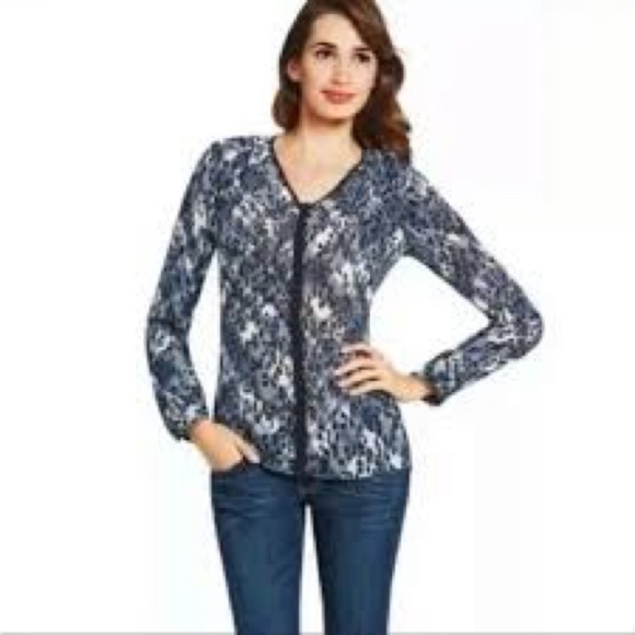 CABI Fatale Animal Print Chiffon #977 Blue Leopard Print Blouse - Size XL - Picture 14 of 14